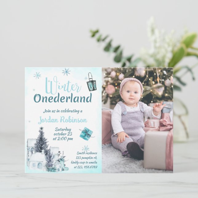 Hiver Onederland Anniversaire Invitation Garçon (Debout devant)