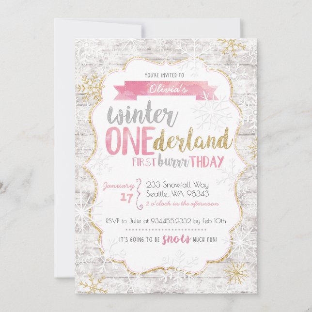 Hiver Onederland First Birthday Invitation (Devant)