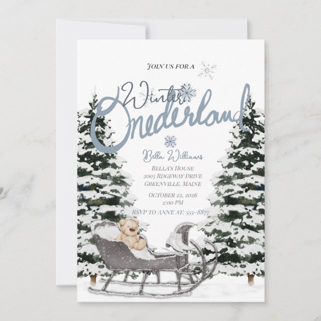 Hiver Onederland First Birthday Invitation (Devant)