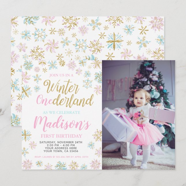 Hiver ONEderland Invitation avec photo (Devant / Derrière)