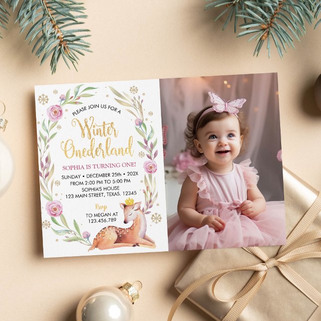 Hiver Onederland Reindeer Anniversaire Invitation (Créateur téléchargé)