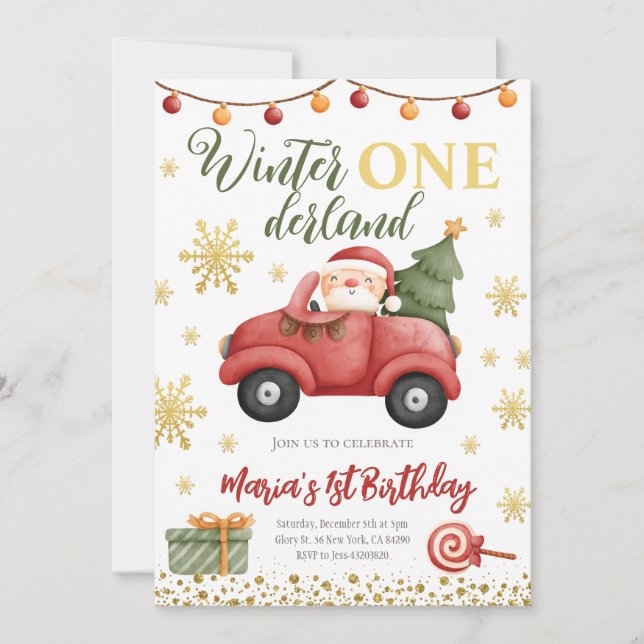 Hiver Onederland Santa Claus Invitation Anniversai (Devant)
