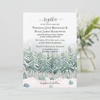 Hiver Pine Forest Montagnes de neige Invitation