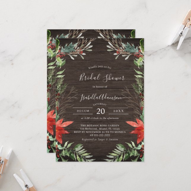 Hiver Rustique Bois nuptiale de douche Invitation (Devant/Arrière en situation)