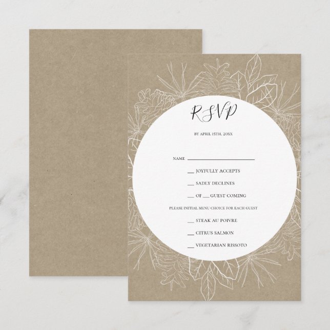 Hiver rustique | Carte RSVP de choix de menu Kraft (Devant / Derrière)