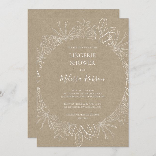Hiver rustique | Kraft Lingerie Shower Invitation (Devant / Derrière)