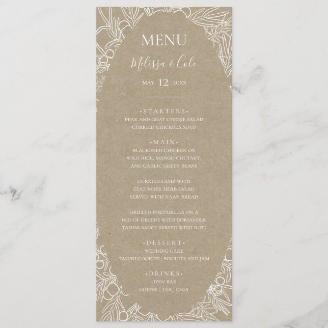 Hiver rustique | Menu Dîner Mariage Kraft (Devant)