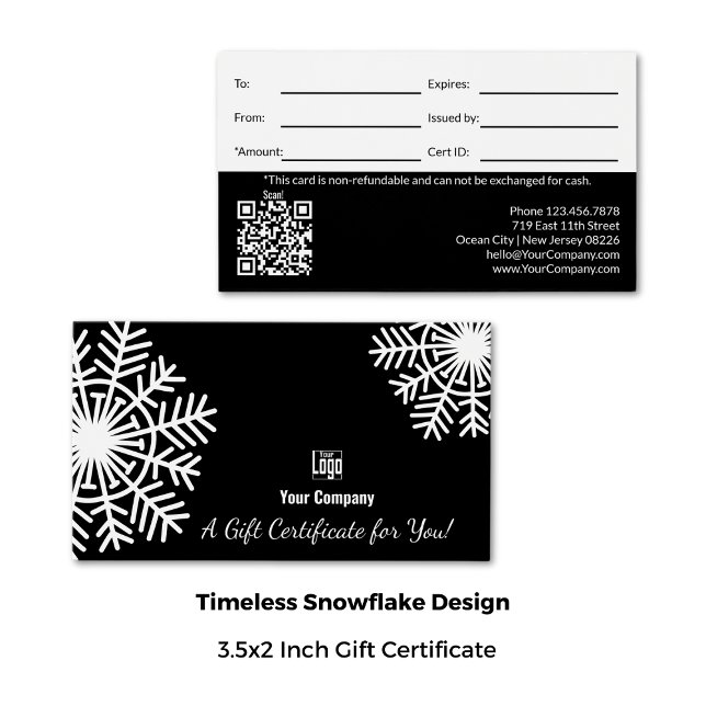 Hiver Snowflake Black & White Certificat cadeau (3.5x2 Inch, Winter Snowflake Black & White Gift Certificate)