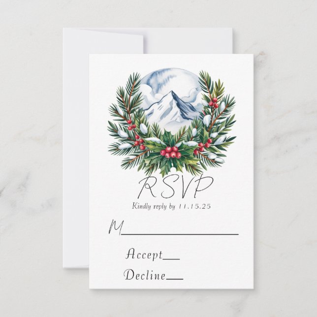 Hiver Snowy Pine Wreath Wedding RSVP (Devant)