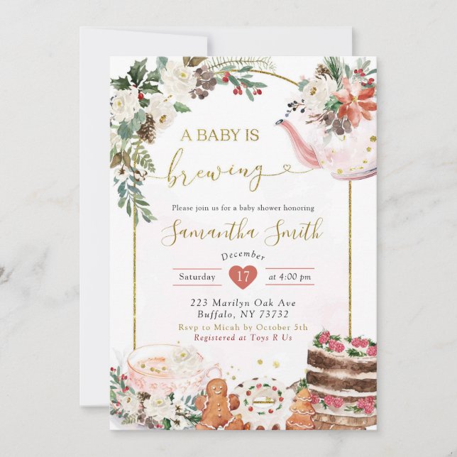 Hiver Thé de Noël Baby brasse Invitation (Devant)