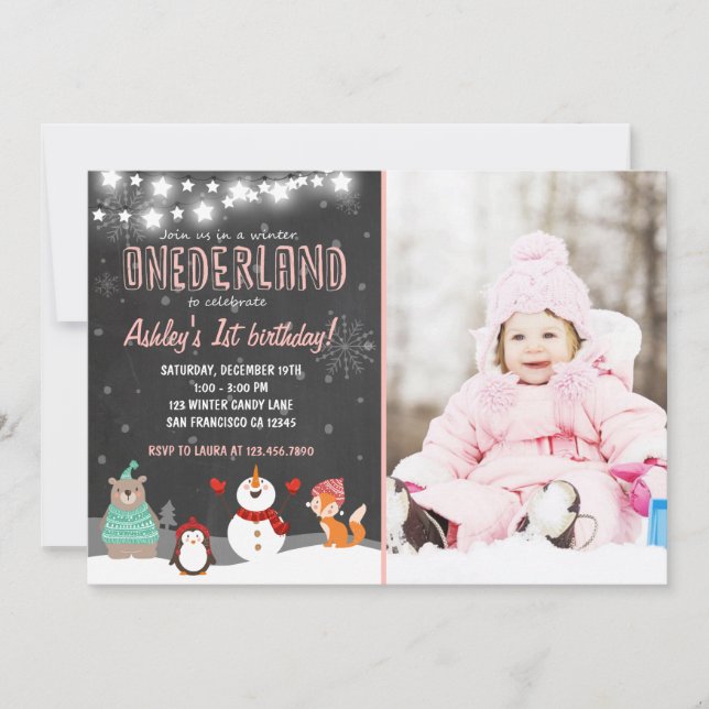 Hiver UN derland fête d'anniversaire invitation ro (Devant)
