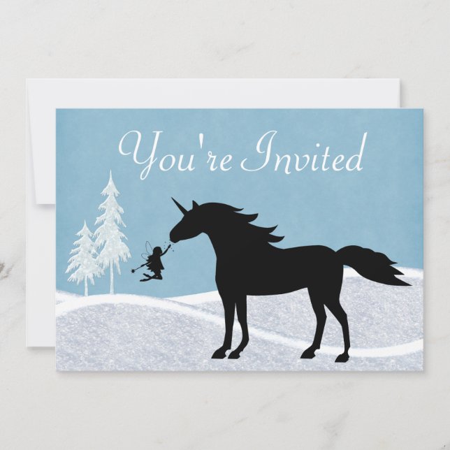 Hiver Unicorne et fées Anniversaire Invitation (Devant)