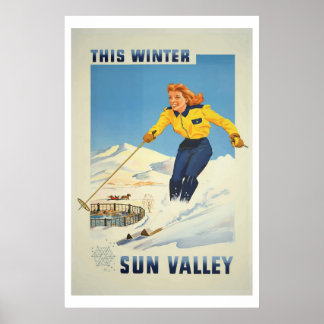 hiver vintage Ski sun valley idaho Travel Poster