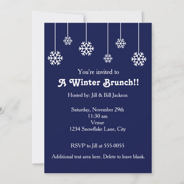 Hiver White Hanging Snowflakes Blue Invitation (Devant)