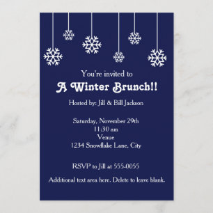 Hiver White Hanging Snowflakes Blue Invitation