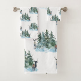 Hiver Wonderland Forêt Antlers Pine Trees