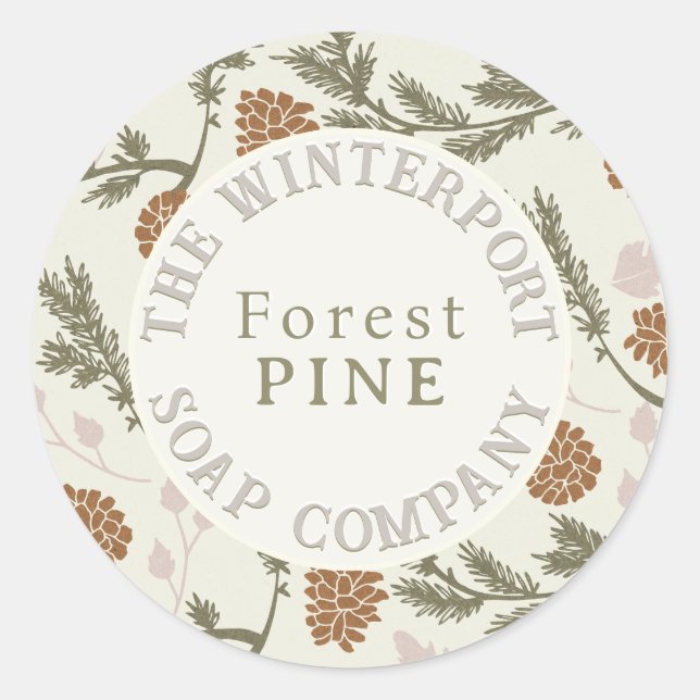 Hiver Woods Pine Bough et Cone Soap Étiquette (Devant)