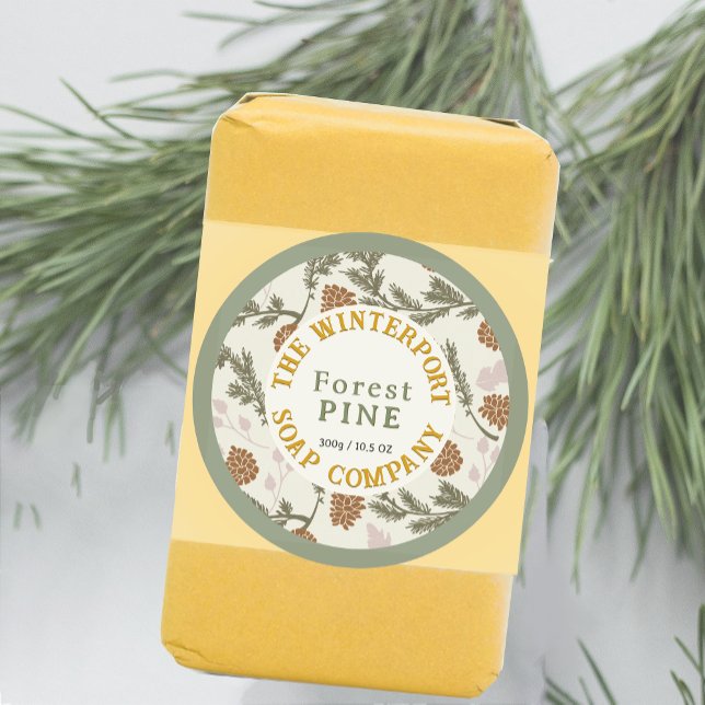 Hiver Woods Pine Bough et Cone Soap Étiquette (Créateur téléchargé)