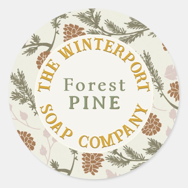 Hiver Woods Pine Bough et Cone Soap Étiquette (Devant)