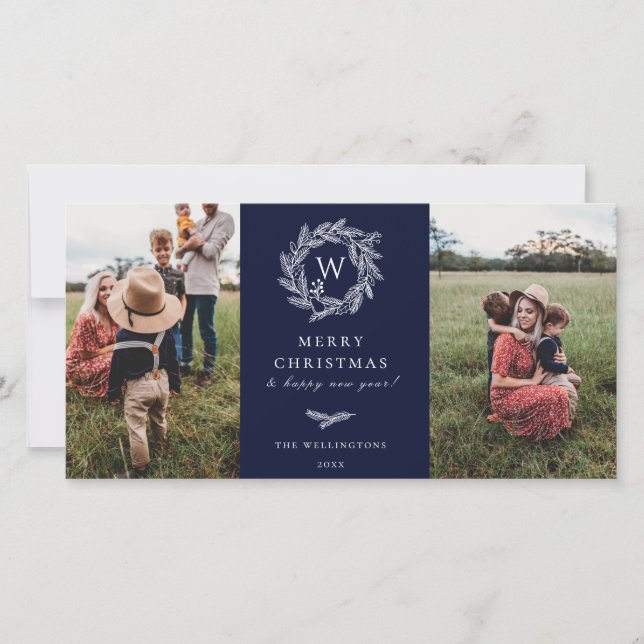 Hiver Wreath Monogramme Vacances 2 Cartes photos B (Devant)