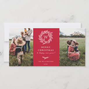 Hiver Wreath Monogramme Vacances 2 Cartes photos R