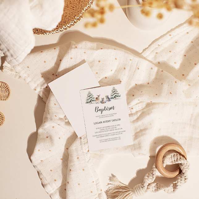 Hivernal Bois Animaux Baby Baptism Invitation (Créateur téléchargé)