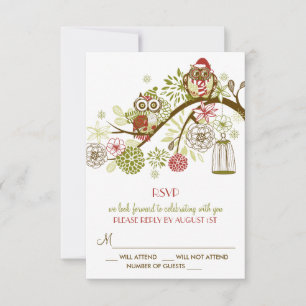 Hivernal Chouettes rétros Floral Holiday Carte RSV