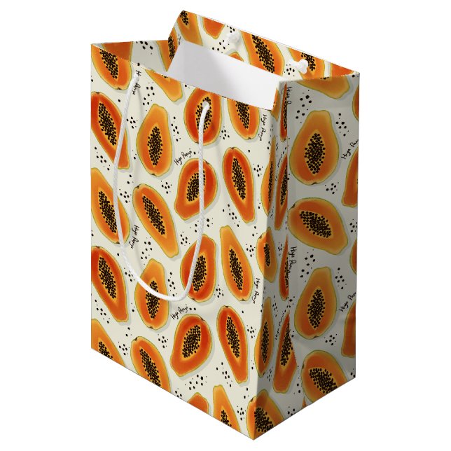 Hiya Papaya Pattern Mittlere Geschenktüte (Vorderseite Schrägansicht)