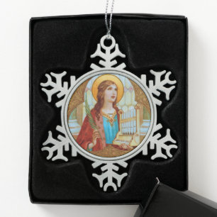 Hl. Cäcilia von Rom (BK 003) Schneeflocken Zinn-Ornament