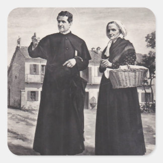 Hl. Johannes Bosco mit Mutter Quadratischer Aufkleber