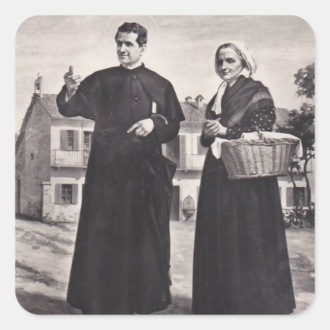 Hl. Johannes Bosco mit Mutter Quadratischer Aufkleber (Vorderseite)