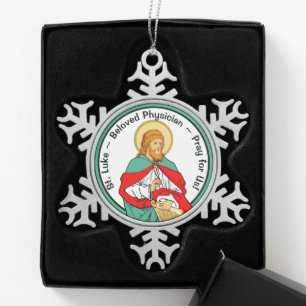Hl. Lukas, geliebter Arzt (RLS 08; MedVers.) Schneeflocken Zinn-Ornament