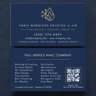 HLK-Serviceunternehmen Navy Blue Gold QR-Code Visitenkarte