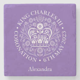 HM King Charles III Coronation Personalisiert Steinuntersetzer