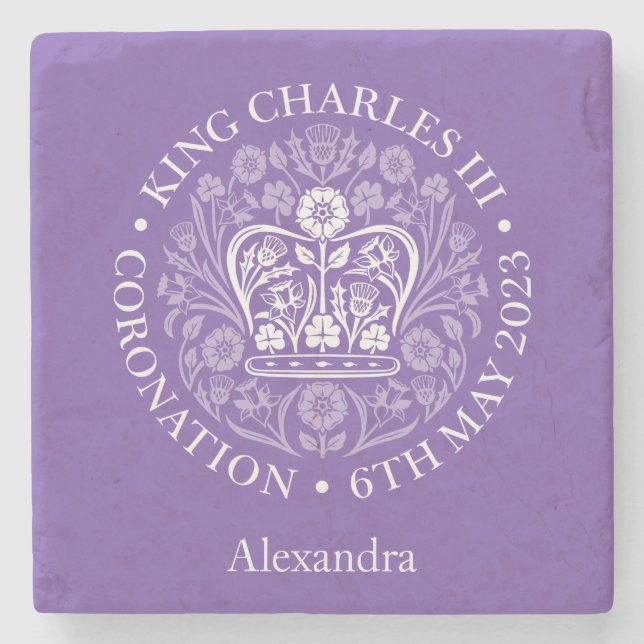 HM King Charles III Coronation Personalisiert Steinuntersetzer (Vorderseite)