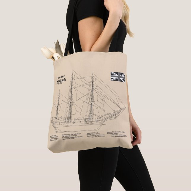 HMS Beagle Tall Ship Blueprint SD Tasche (Von Nahem)