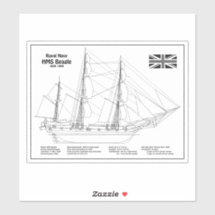 HMS Beagle Tall Ship - Schiffskopfdruck BD Aufkleber