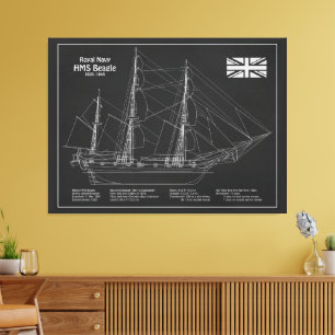HMS Beagle Tall Ship - Schiffskopfdruck PBD Leinwanddruck