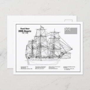 HMS Bounty - Pläne für den Schiffsbau - BD Postkarte