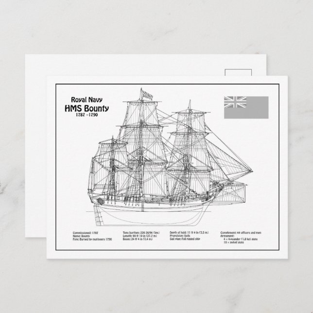 HMS Bounty - Pläne für den Schiffsbau - BD Postkarte (Vorne/Hinten)