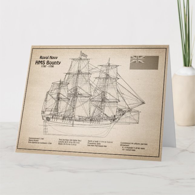 HMS Bounty - Pläne für ein Schiffskonzept SD Dankeskarte (Vorderseite)