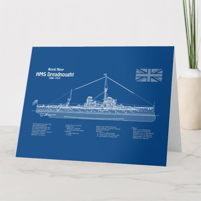 HMS Dreadnought - Ship Blueprint ABD Dankeskarte (Vorderseite)