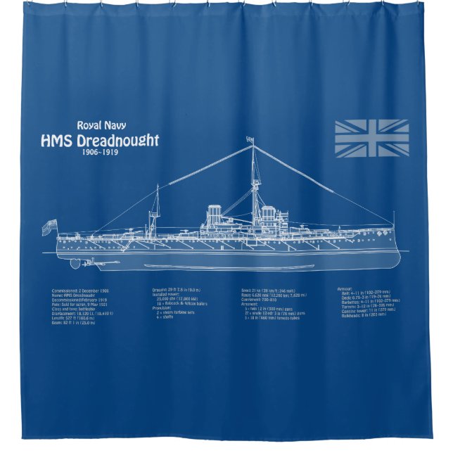 HMS Dreadnought - Ship Blueprint ABD Duschvorhang (Vorderseite)