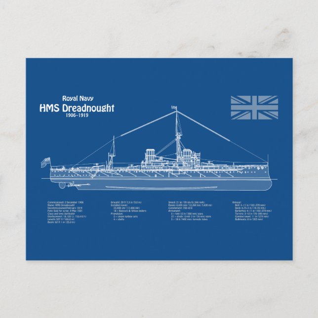 HMS Dreadnought - Ship Blueprint ABD Postkarte (Vorderseite)