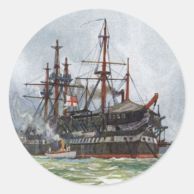 HMS Implacable ein 74-Kanonen-Schiff dritten Range Runder Aufkleber (Vorderseite)