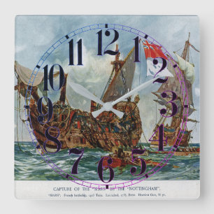 HMS Nottingham und Mars 1703 Quadratische Wanduhr