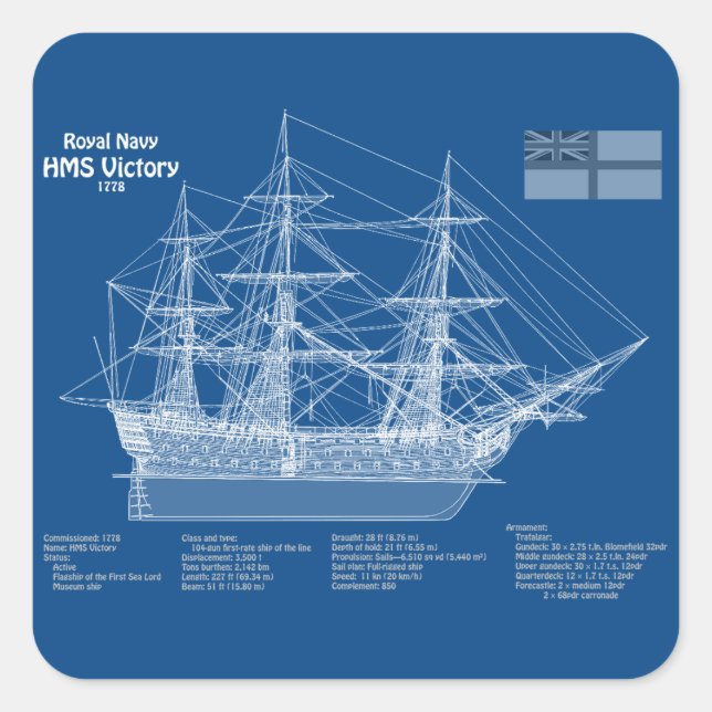HMS-Sieg - Pläne für den Schiffsbau ABD Quadratischer Aufkleber (Vorderseite)