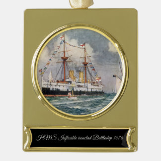 HMS Unflexible Eisenbahn-Schlachtung 1876 Banner-Ornament Gold