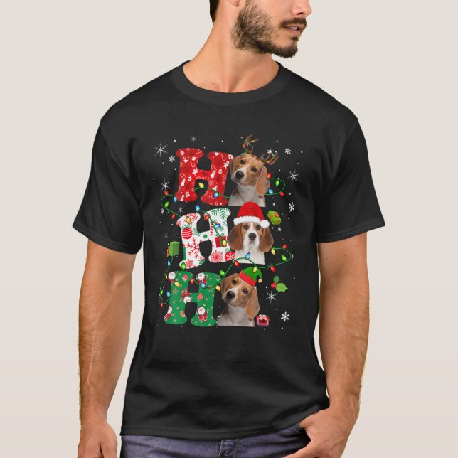 Ho3 Weihnachtsbeleuchtung Santa Elf Rentier Beagle T-Shirt (Vorderseite)