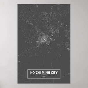 Ho Chi Minh Stadt, Vietnam (weiß auf Schwarzem) Poster